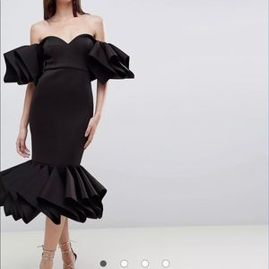 ASOS PREMIUM concertina hem bodycon midi dress